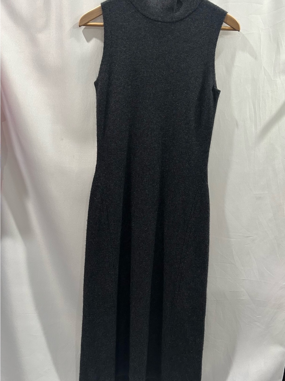 LN Magaschoni 100% Cashmere Sleeveless Turtleneck Midi Dress Charcoal Gray